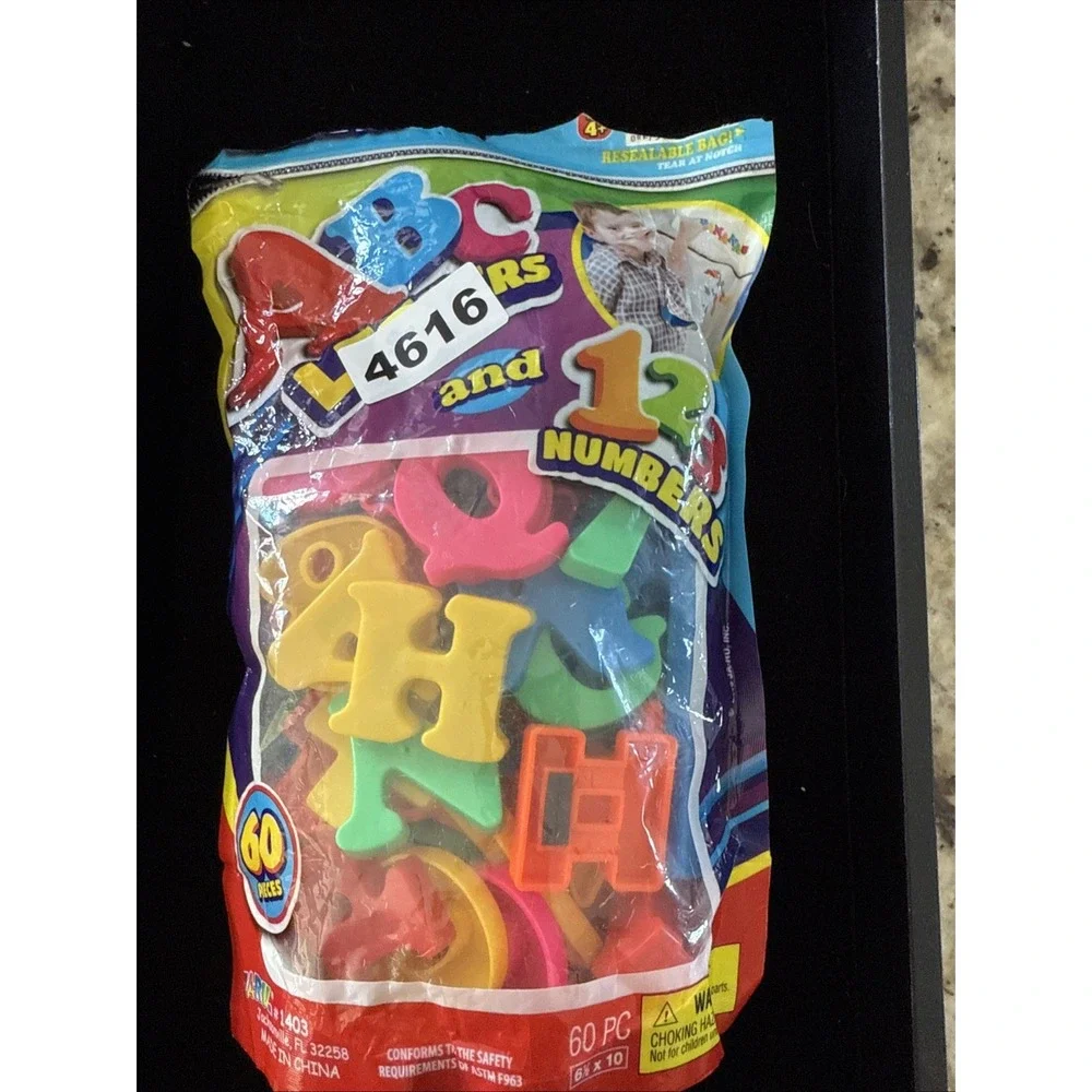 60pc Fridge Magnet ABC's‎ & 123's -letters, numbers. Plastic Magnetic. 4616